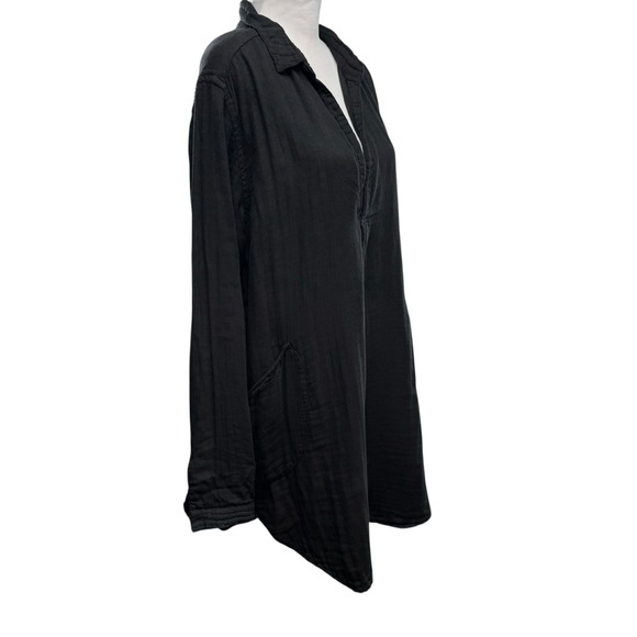 CP Shades Lara Black Gauze Tunic Shirt Dress Size L Long Sleeve Collared Pockets - Picture 3 of 11